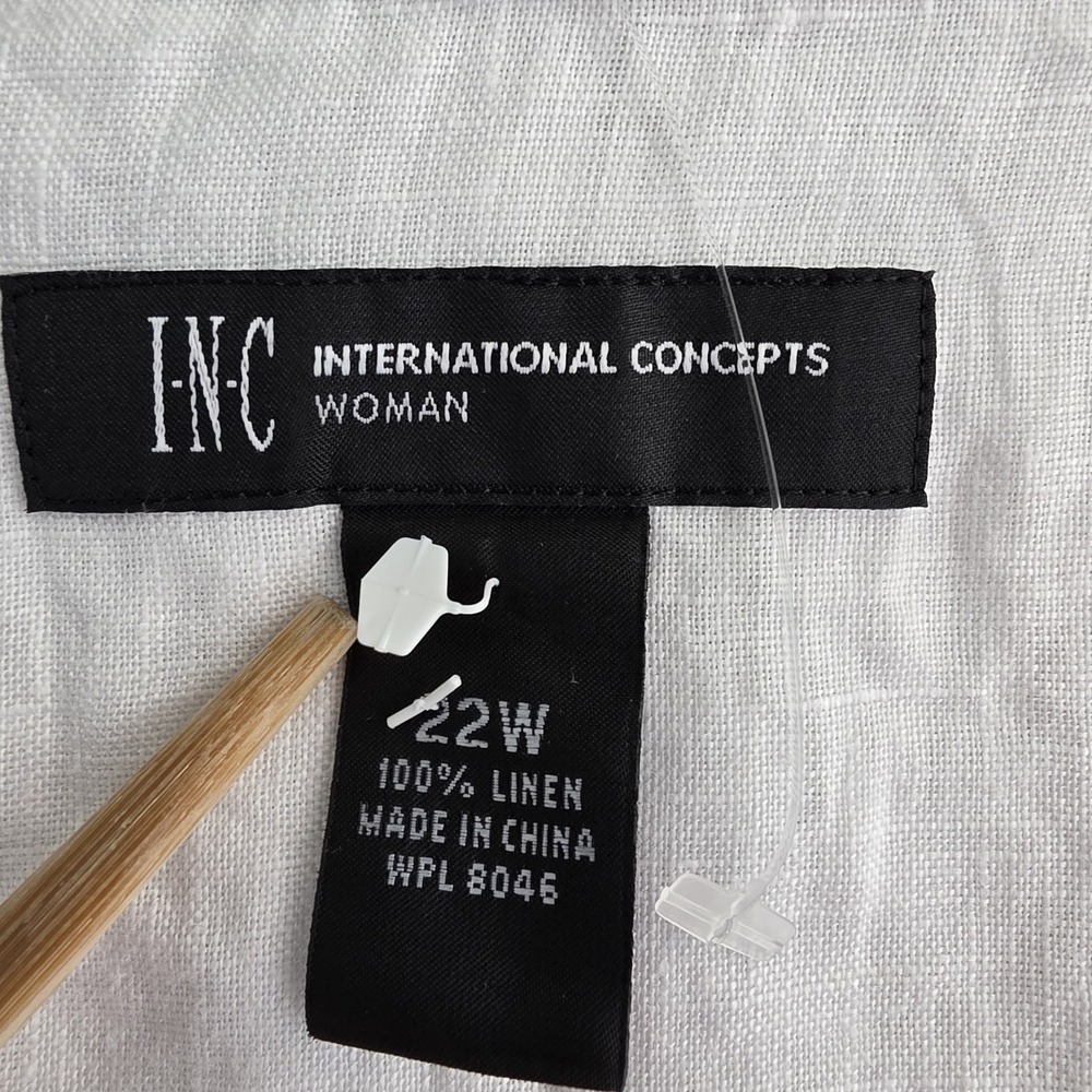 INC Linen Blouse 22W White 3/4 Sleeve Roll Tab Lightweight Top - Picture 6 of 16